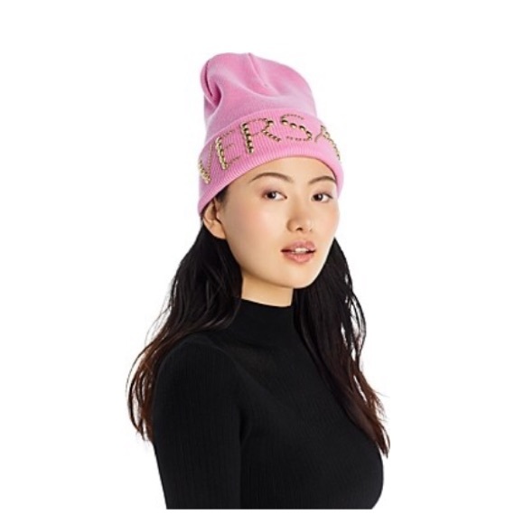 Versace unisex studded “Versace” logo monogram wool beanie hat NEW - Picture 2 of 7